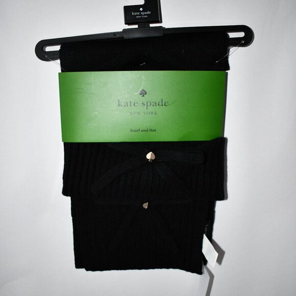 Kate Spade Bow Accent Beanie & Scarf Set in Black # ks1004627C NWT - Picture 1 of 5